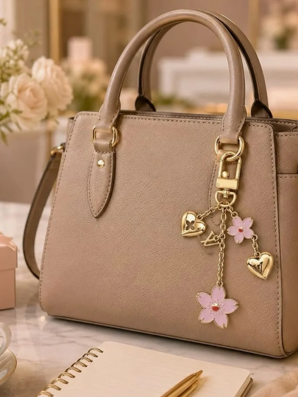 Louis Vuitton Flower & Heart Bag Charm Key Holder